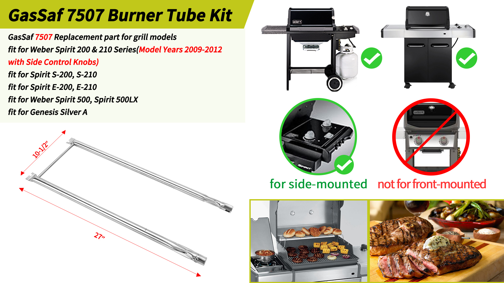 Amazon.com : GasSaf Burner Tube Set Replacement for Weber
